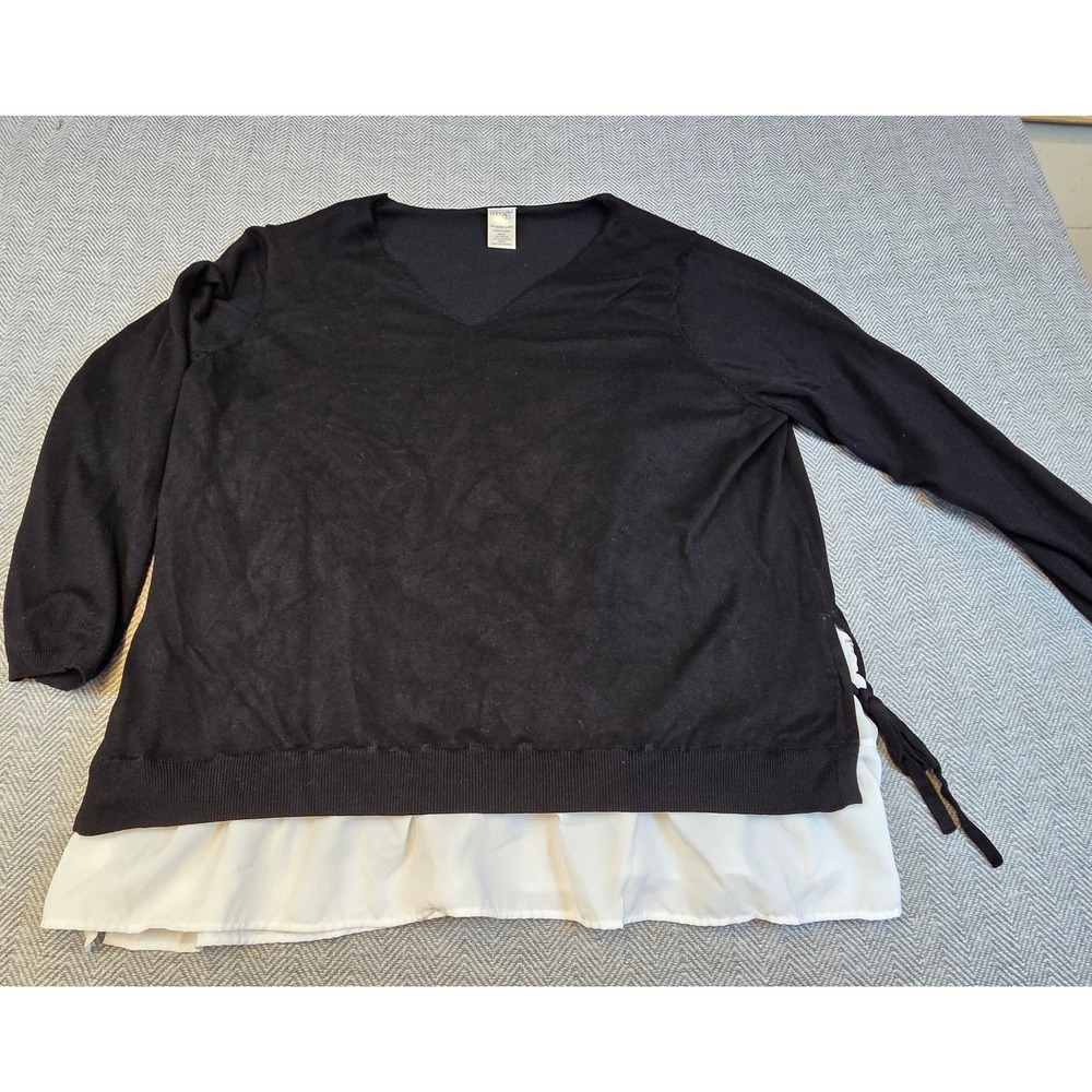 Terra & Sky Black V-Neck Layered Look Sweater Plus Size 2X 20W-22W Tunic